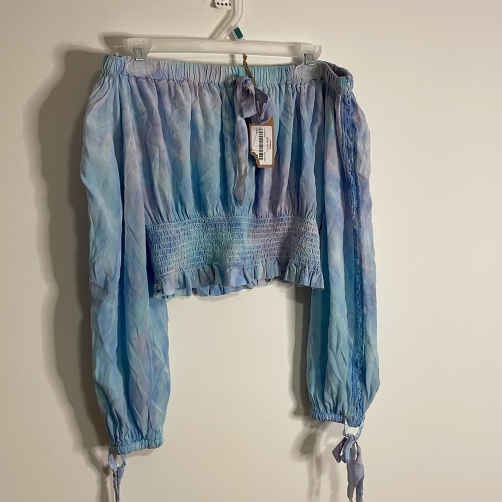 NWT Surf Gypsy Top Hippie Smocked Tie Dye Small Blue Coastal Boho Beach Swim